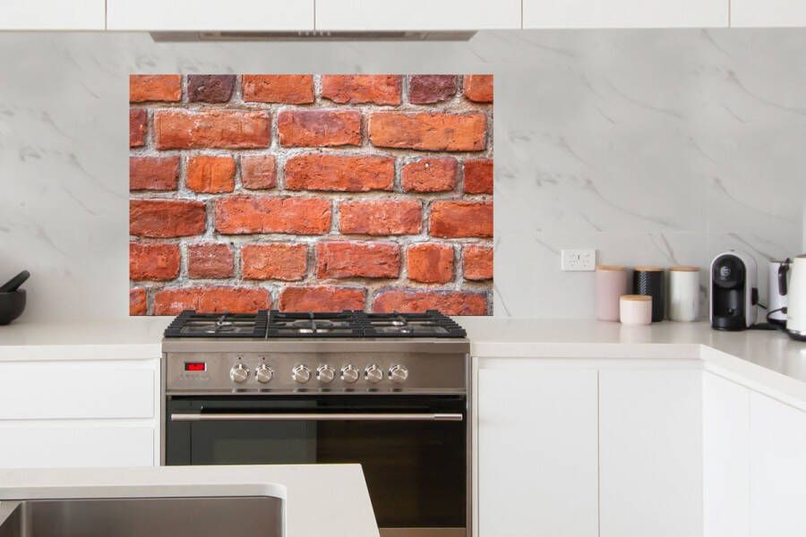 KitchenYeah Spatscherm Keuken Kookplaat Achterwand Spatwand Fornuis 120x80 cm Muur Baksteen Rood Aluminium Wanddecoratie Muurbeschermer Hittebestendig