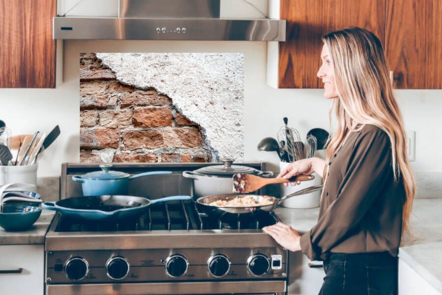KitchenYeah Spatscherm Keuken Kookplaat Achterwand Spatwand Fornuis 60x40 cm Gips Stenen Muur Baksteen Aluminium Wanddecoratie Muurbeschermer Hittebestendig