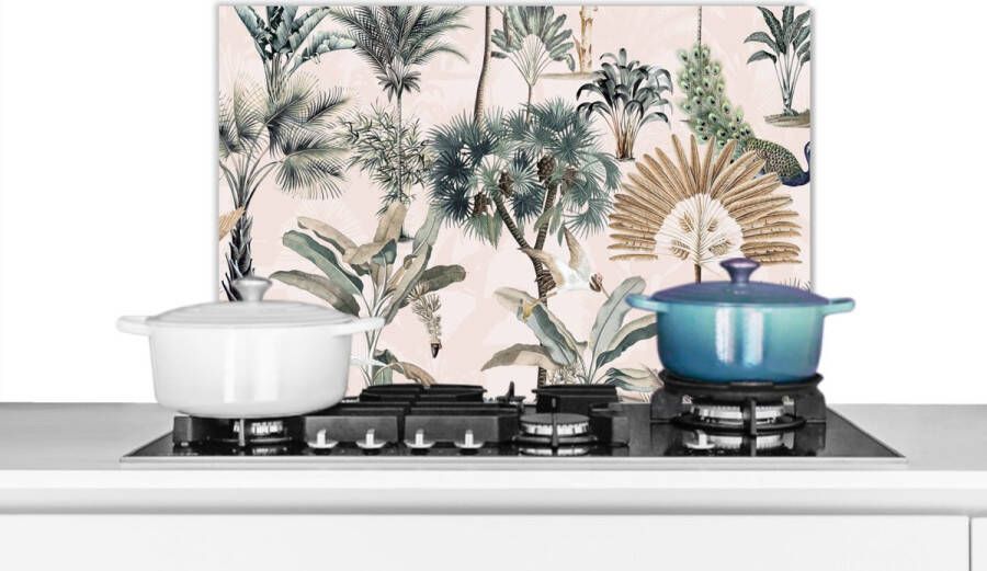 KitchenYeah Spatscherm Keuken Kookplaat Achterwand Spatwand Fornuis 70x50 cm Bladeren Monstera Jungle Tropical Aluminium Wanddecoratie Muurbeschermer Hittebestendig