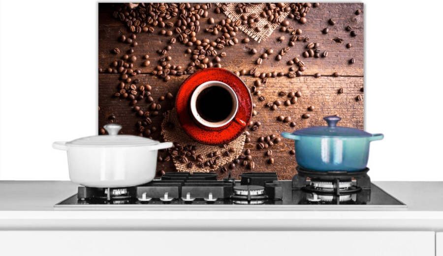 KitchenYeah Spatscherm Keuken Kookplaat Achterwand Spatwand Fornuis 70x50 cm Koffie Koffiebonen Espresso Aluminium Wanddecoratie Muurbeschermer Hittebestendig