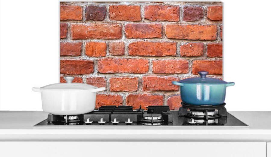KitchenYeah Spatscherm Keuken Kookplaat Achterwand Spatwand Fornuis 70x50 cm Muur Baksteen Rood Aluminium Wanddecoratie Muurbeschermer Hittebestendig