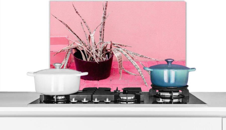 KitchenYeah Spatscherm Keuken Kookplaat Achterwand Spatwand Fornuis 70x50 cm Zomer Roze Planten Aluminium Wanddecoratie Muurbeschermer Hittebestendig