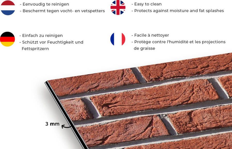 KitchenYeah Spatscherm Keuken Kookplaat Achterwand Spatwand Fornuis 80x55 cm Baksteen Muur Vintage Aluminium Wanddecoratie Muurbeschermer Hittebestendig