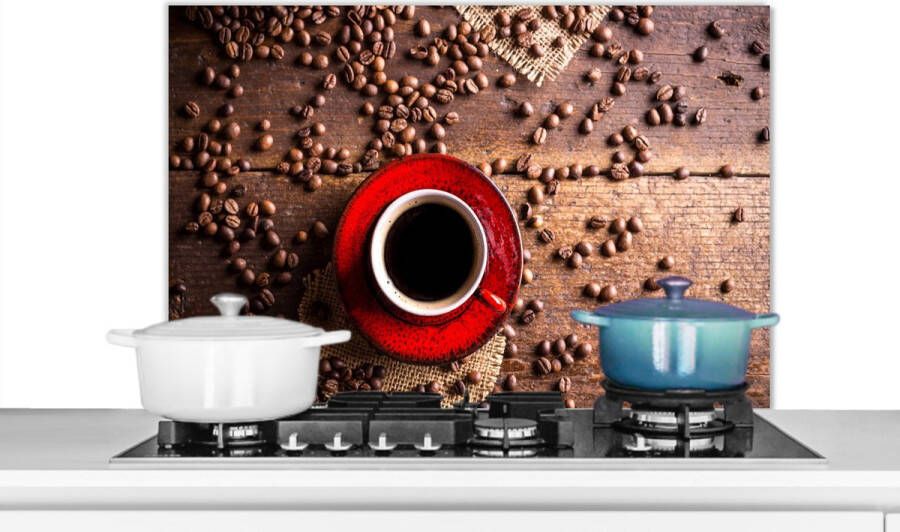 KitchenYeah Spatscherm Keuken Kookplaat Achterwand Spatwand Fornuis 80x55 cm Koffie Koffiebonen Espresso Aluminium Wanddecoratie Muurbeschermer Hittebestendig - Foto 1