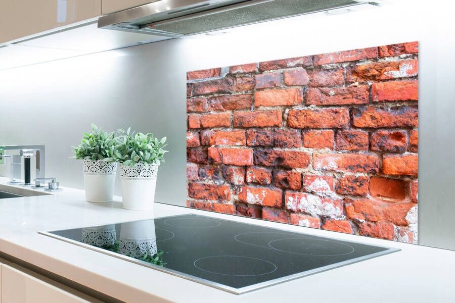 KitchenYeah Spatscherm Keuken Kookplaat Achterwand Spatwand Fornuis 80x55 cm Metselen Muur Baksteen Aluminium Wanddecoratie Muurbeschermer Hittebestendig