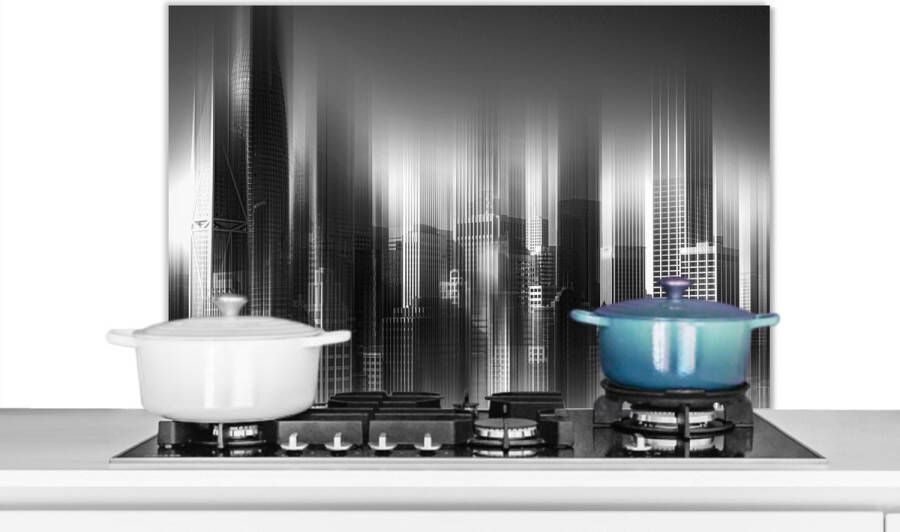 KitchenYeah Spatscherm Keuken Kookplaat Achterwand Spatwand Fornuis 80x55 cm San Francisco Skyline Zwart wit Vervaagd Aluminium Wanddecoratie Muurbeschermer Hittebestendig