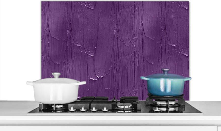 KitchenYeah Spatscherm Keuken Kookplaat Achterwand Spatwand Fornuis 80x55 cm Verf Paars Patronen Aluminium Wanddecoratie Muurbeschermer Hittebestendig