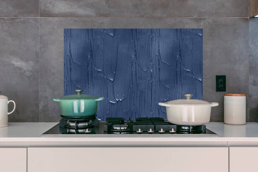 KitchenYeah Spatscherm Keuken Kookplaat Achterwand Spatwand Fornuis 80x55 cm Verf Patronen Blauw Aluminium Wanddecoratie Muurbeschermer Hittebestendig