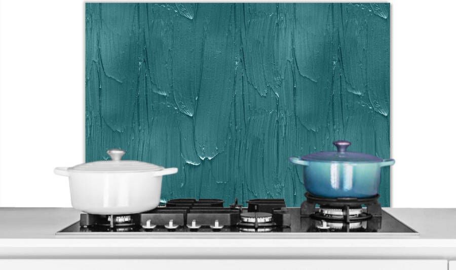 KitchenYeah Spatscherm Keuken Kookplaat Achterwand Spatwand Fornuis 80x55 cm Verf Turquoise Abstract Aluminium Wanddecoratie Muurbeschermer Hittebestendig