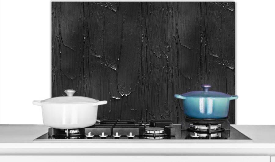 KitchenYeah Spatscherm Keuken Kookplaat Achterwand Spatwand Fornuis 80x55 cm Verf Zwart Patronen Aluminium Wanddecoratie Muurbeschermer Hittebestendig