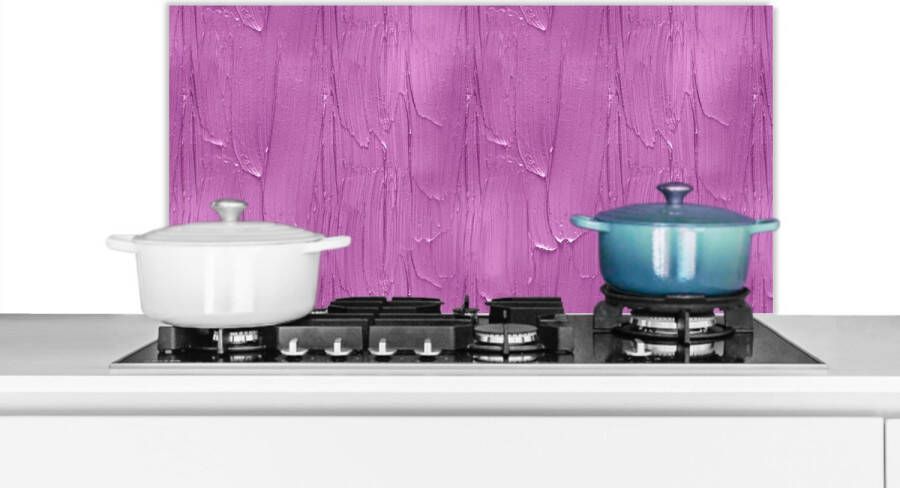 KitchenYeah Spatscherm Keuken Kookplaat Achterwand Spatwand Fornuis 90x45 cm Patronen Verf Paars Aluminium Wanddecoratie Muurbeschermer Hittebestendig