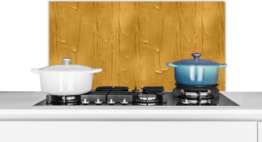 KitchenYeah Spatscherm Keuken Kookplaat Achterwand Spatwand Fornuis 90x45 cm Verf Patronen Oker Aluminium Wanddecoratie Muurbeschermer Hittebestendig