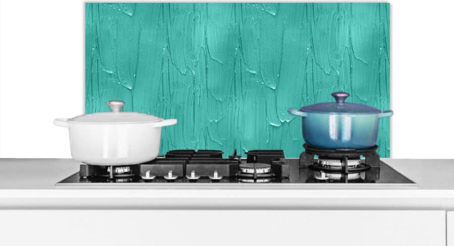 KitchenYeah Spatscherm Keuken Kookplaat Achterwand Spatwand Fornuis 90x45 cm Verf Patronen Turquoise Aluminium Wanddecoratie Muurbeschermer Hittebestendig