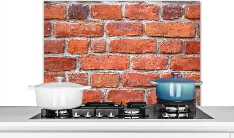 KitchenYeah Spatscherm Keuken Kookplaat Achterwand Spatwand Fornuis 90x60 cm Muur Baksteen Rood Aluminium Wanddecoratie Muurbeschermer Hittebestendig