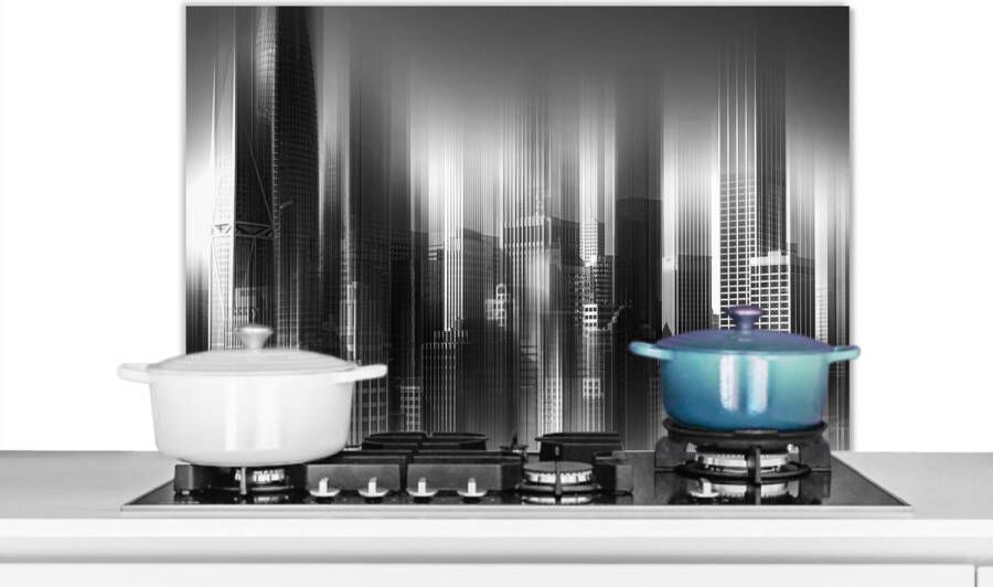 KitchenYeah Spatscherm Keuken Kookplaat Achterwand Spatwand Fornuis 90x60 cm San Francisco Skyline Zwart wit Vervaagd Aluminium Wanddecoratie Muurbeschermer Hittebestendig - Foto 2