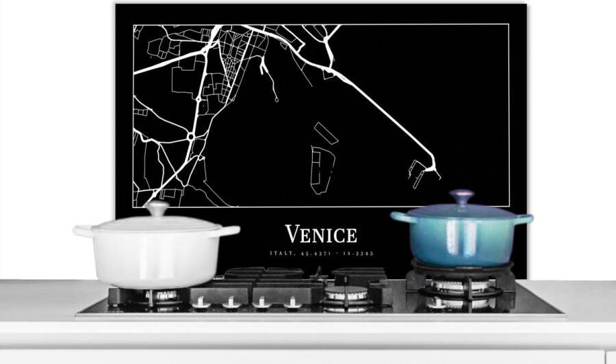 KitchenYeah Spatscherm Keuken Kookplaat Achterwand Spatwand Fornuis 90x60 cm Stadskaart Venetië Kaart Plattegrond Venice Aluminium Wanddecoratie Muurbeschermer Hittebestendig