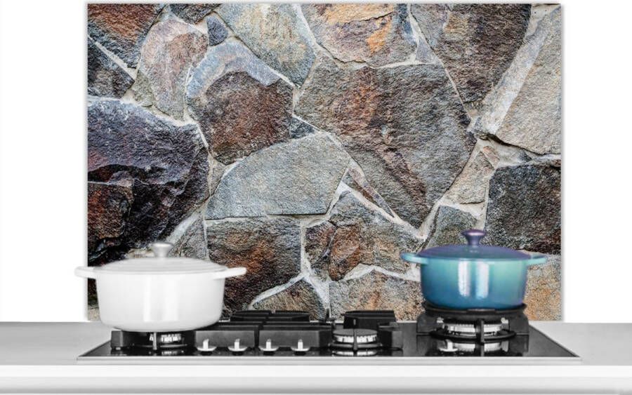 KitchenYeah Spatscherm Koken Grind Keien Keuken achterwand Natuursteen Aarde Steen Spatwand 100x65 cm
