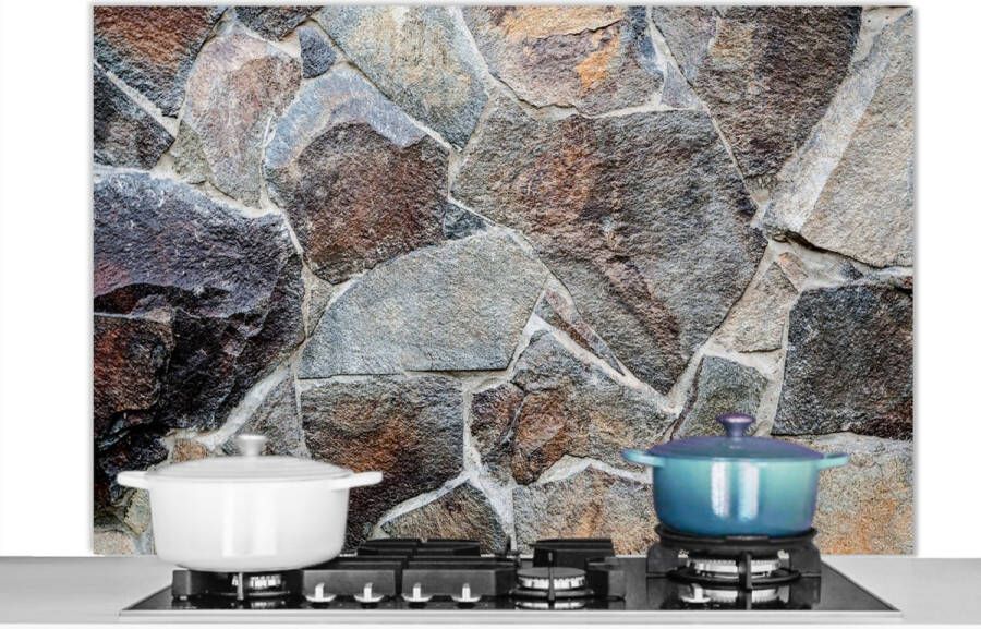 KitchenYeah Spatscherm Koken Grind Keien Keuken achterwand Natuursteen Aarde Steen Spatwand 120x80 cm