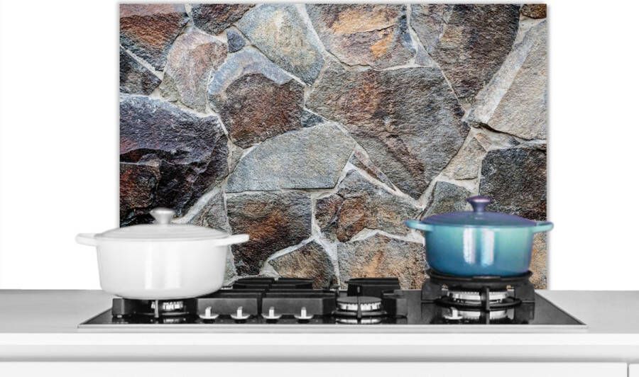 KitchenYeah Spatscherm Koken Grind Keien Keuken achterwand Natuursteen Aarde Steen Spatwand 80x55 cm