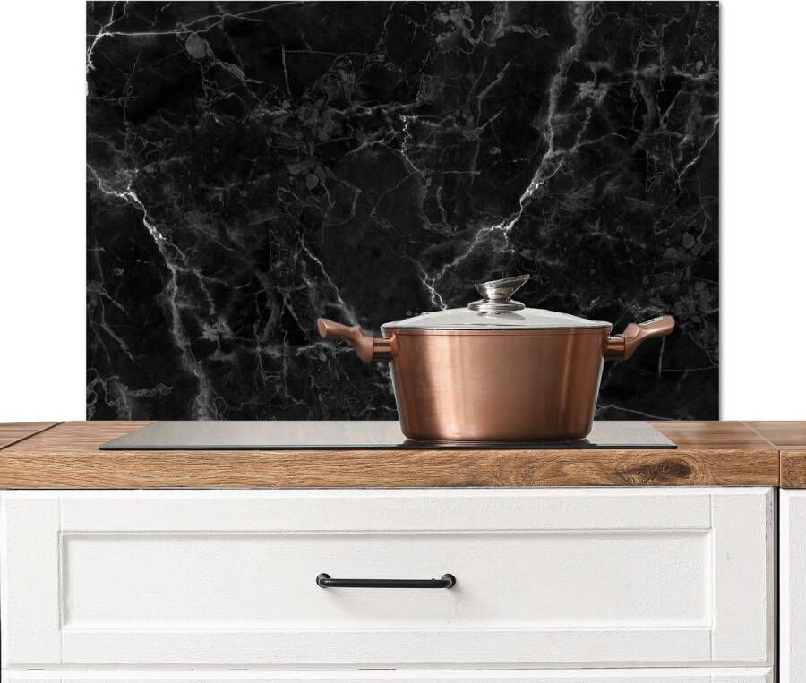 KitchenYeah Spatscherm Marmer print Zwart Wit Luxe Spatwand Achterwand keuken Muurbeschermer Spatscherm keuken 90x60 cm Kookplaat achterwand Keuken