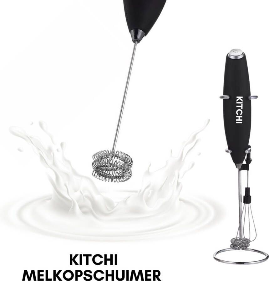 Kitchi Premium Handmatige Melkopschuimer Zwart Handmatige melkklopper met garde accessoire Elektrische melkopschuimer - Foto 1