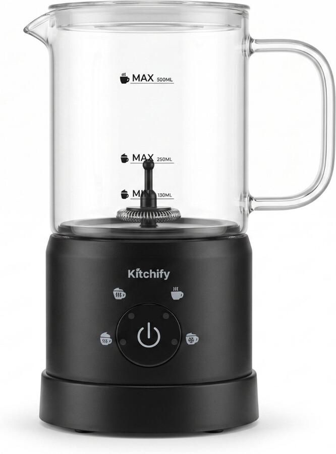 Kitchify Glazen Melkopschuimer Elektrische melkopschuimer Met schenktuit 4 in 1 Milk Frother Zwart - Foto 2
