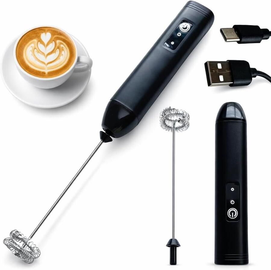 Kivora B.V. USB-oplaadbare elektrische melkschuimer dubbele spiraal drie snelheden krachtige mini melkschuimer geschikt voor cappuccino latte eieren en slagroom