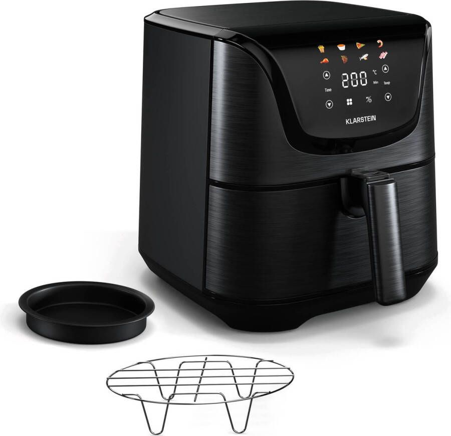 Klarstein Aerovital Deluxe Heteluchtfriteuse Air fryer 1700 W 8 Functies Inclusief Accessoires 200°C Timer Zwart