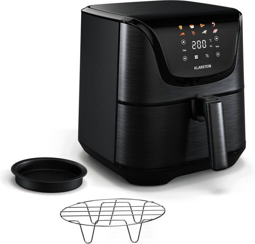 Klarstein Aerovital Deluxe Heteluchtfriteuse Air fryer 1700 W 8 Functies Inclusief Accessoires 200°C Timer Zwart