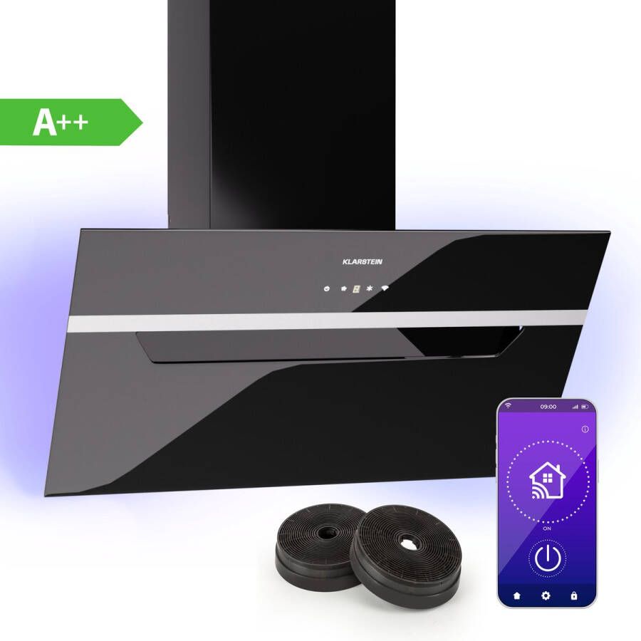 Klarstein Afzuigkap 60cm Luchtafvoer - recirculatie Afzuigkap Met Actief koolfilter & LED-Verlichting Moderne Afzuigkap 305M³ H luchtstroom Iot Wi-Fi Stille schuine Afzuigkap Afzuigkappen 60 cm Zwart - Foto 1