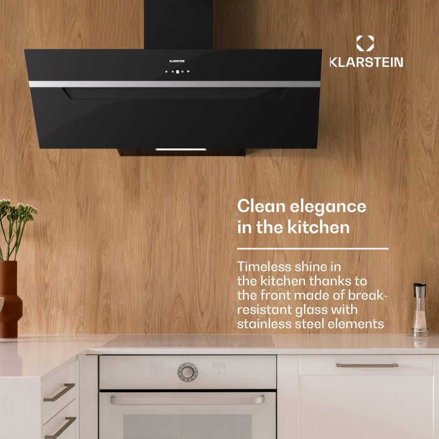 Klarstein Afzuigkap 90cm Luchtafvoer - recirculatie Afzuigkap Met Actief koolfilter & LED-Verlichting Moderne Afzuigkap 305M³ H luchtstroom Iot Wi-Fi Stille schuine Kap Afzuigkappen 90 cm Zwart