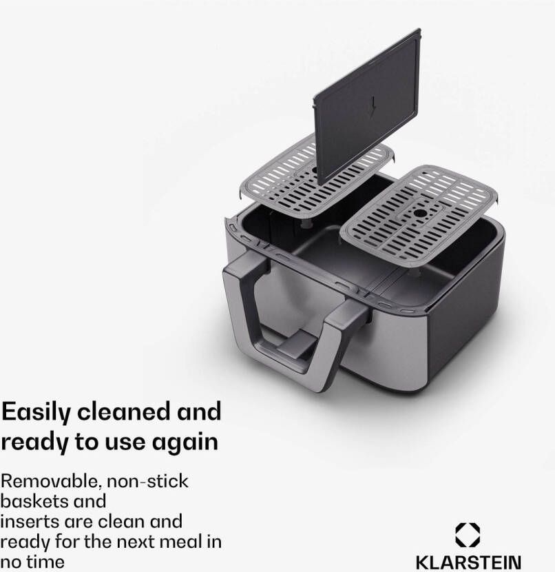 Klarstein Heteluchtfriteuse Airfryer Met 2 Kamers 2850 W 9 Liter Touch bediening Timer Voorverwarmen 6 Modi Grote Heteluchtfriteuse Air Fryer XL Zwart - Foto 3