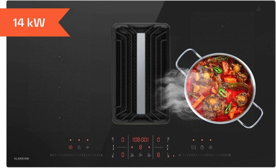 Klarstein Kookplaat AirJet FlexPro Down Air systeem + Afzuigkap Inductiekookplaat met Inbouwafzuigkap 4 Zones voor Keuken Inbouw Stil Energiezuinig LED Kookveld Cooktop Hob - Foto 3