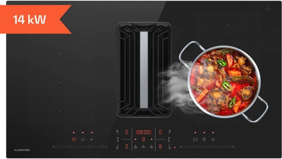 Klarstein Kookplaat AirJet FlexPro Down Air systeem + Afzuigkap Zwart Inductiekookplaat met Inbouwafzuigkap 4 Zones voor Keuken Inbouw Stil Energiezuinig LED Kookveld Cooktop Hob - Foto 2