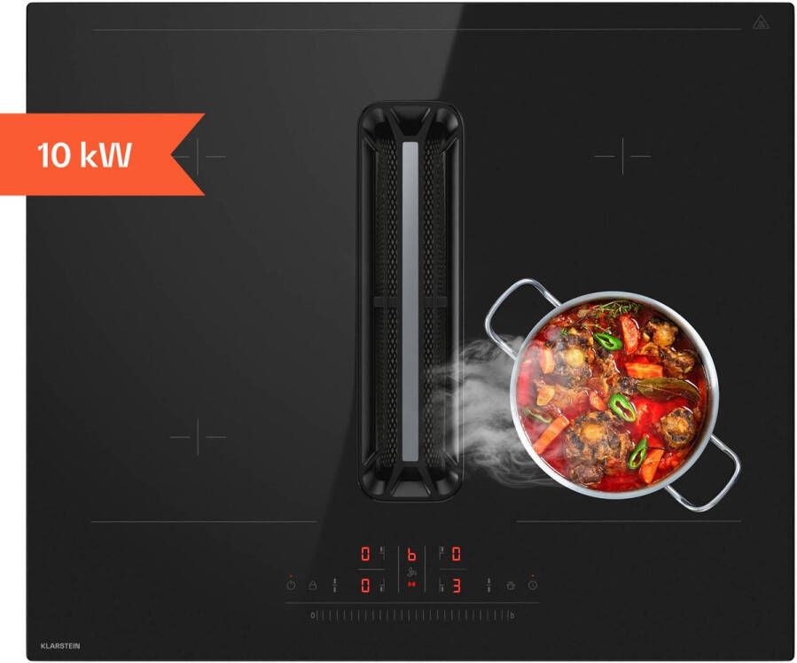 Klarstein AirJet Basic Induktionskochfeld Mit Dunstabzug 10 kW Leistung 600 m³ h Boost A+ Effizienz 52 dB Leise Touch Bedienfeld 9 Stufen Aluminiumfilter Schwarz – geschikt voor thuisfitness en sportschoolgebruik duurzame constructie eenvoud - Foto 2