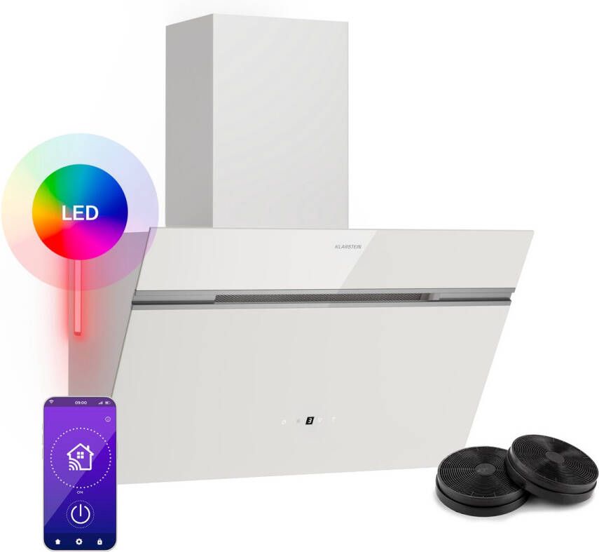 Klarstein Alina Afzuigkap 60cm Keukenafzuigkap 520 m³ h Luchtstroom A++ Energie-efficiëntie LED-verlichting Stil 52 dB Touch Control Afzuig- & Recirculatiestand Wit