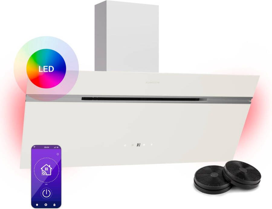 Klarstein Alina Afzuigkap 90cm Keukenafzuigkap 690 m³ h Luchtstroom A++ Energie-efficiëntie LED-verlichting Stil 52 dB Touch Control Afvoer & Recirculatie Wit