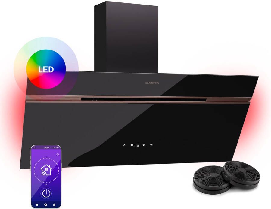 Klarstein Alina Afzuigkap 90cm Keukenafzuigkap 690 m³ h Luchtstroom A++ Energie-efficiëntie LED-verlichting Stil 52 dB Touch Control Afvoer & Recirculatie Zwart - Foto 2