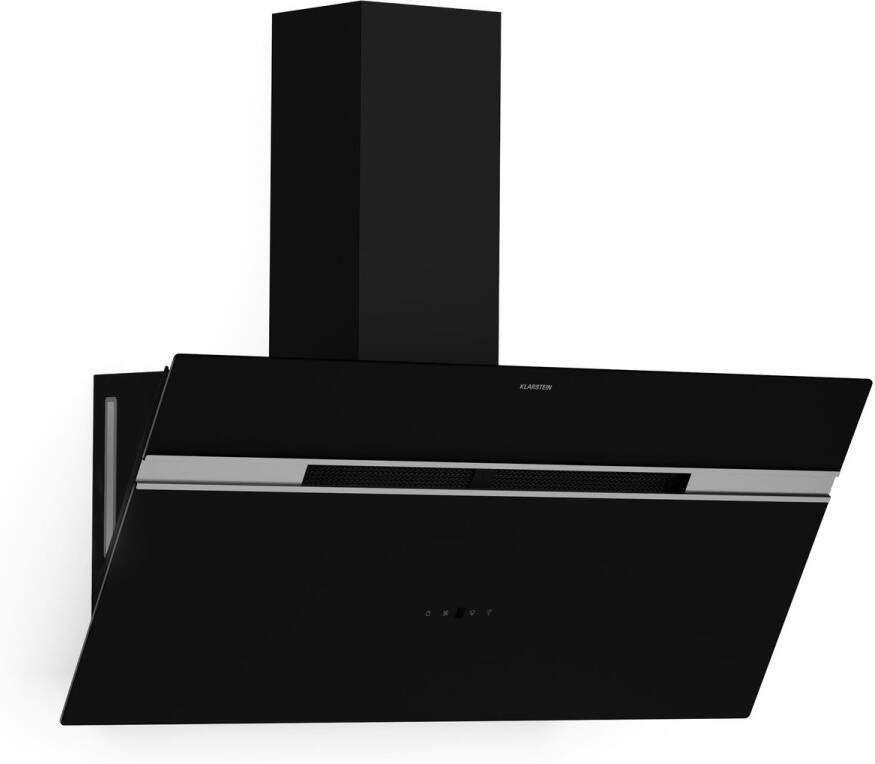 Klarstein Alina Afzuigkap 90cm Slimme Bediening 615 m³ u Luchtstroom A-Energie-efficiëntie LED-verlichting Stil 54 dB Zwart Afvoer & Recirculatie Inclusief Koolstoffilters Zwart