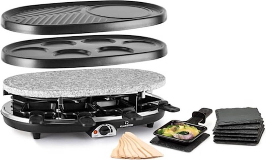 Klarstein All-U-Can Grill Raclette Party Gourmetset – Pannenkoeken- en crêpesmaker Voor 8 personen Natuurstenen plaat 1500 W traploos instelbare thermostaat