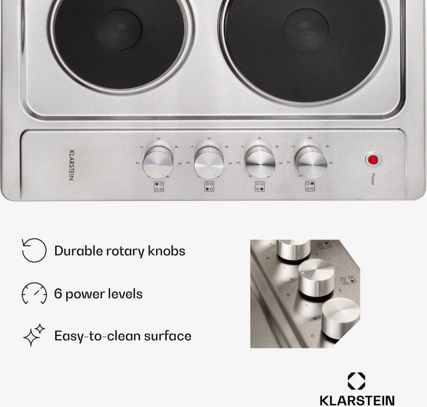 Klarstein Appetito 4 inbouw elektrische kookplaat vier kookvelden 5500 watt 6 standen draaiknoppen Roestvrij stalen oppervlak - Foto 3