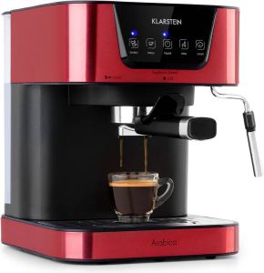 Klarstein Arabica koffiezetapparaat Espressomachine met stoompijpje Volautomatische koffiemachine 15 bar Watertank 1 5 liter Verwarmd oppervlak voor kopjes Rood