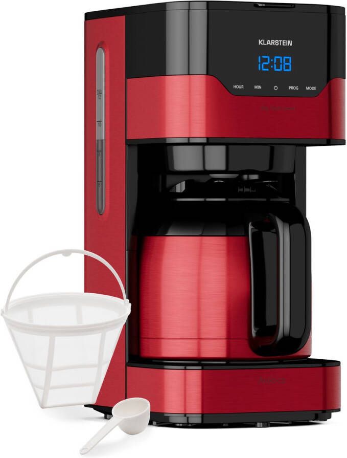 Klarstein Arabica koffiezetapparaat Filter koffiemachine Met thermoskan Voor gemalen koffie Met EasyTouch Control Watertank 1 2 liter 12 kopjes Rood