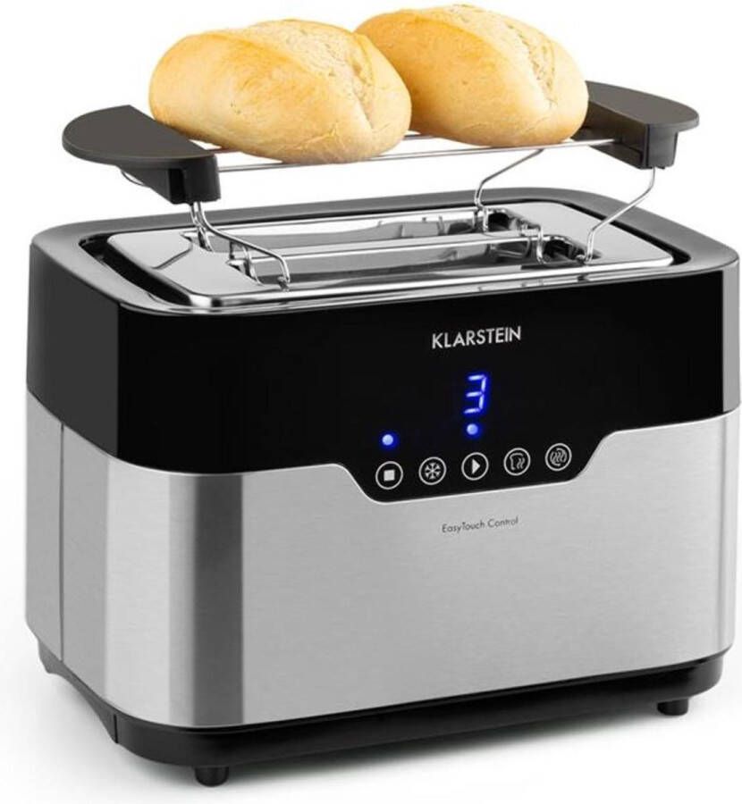 Klarstein Arabica toaster broodrooster 2 sleuven 920 Watt leddisplay touchpaneel kruimellades rvs