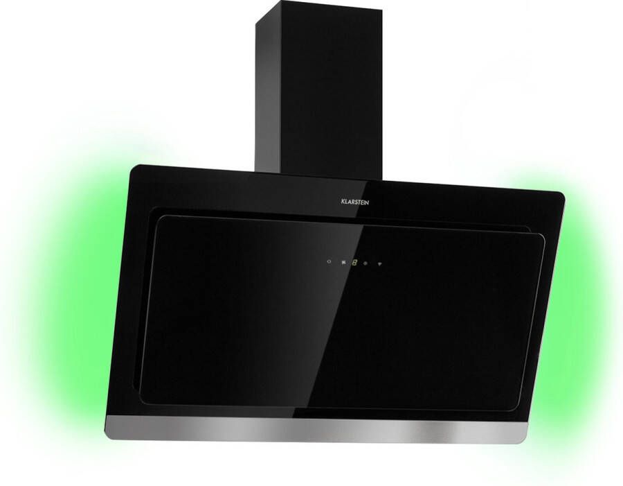 Klarstein Aurora 90 Smart Hoofdvrij 90 Cm 550 M³ H 3 Standen EEK A++ RGB Sfeerlicht Vermogenlucht- Recirculatiesysteem Touch App-Besturing Led Glazen Front Afzuigkap Wandafzuigkap Zwart