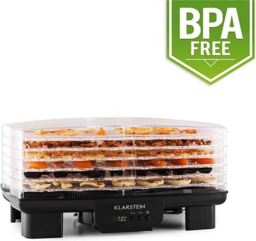 Klarstein Bananarama Droogautomaat Voedseldroger 550W Droger Dehydrator 6 Verdiepingen Zwart