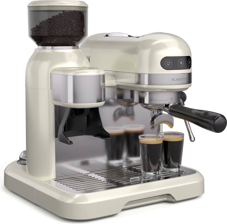 Klarstein Bella Café Siebträgermaschine Mit Mahlwerk – 19 Bar 1550 W 1 4 L Integriertes Kegelmahlwerk Milchaufschäumer 2 Tassen Thermo Block Creme Rostfreier Stahl – geschikt voor thuisfitness en sportschoolgebruik duurzame constructie eenv - Foto 2