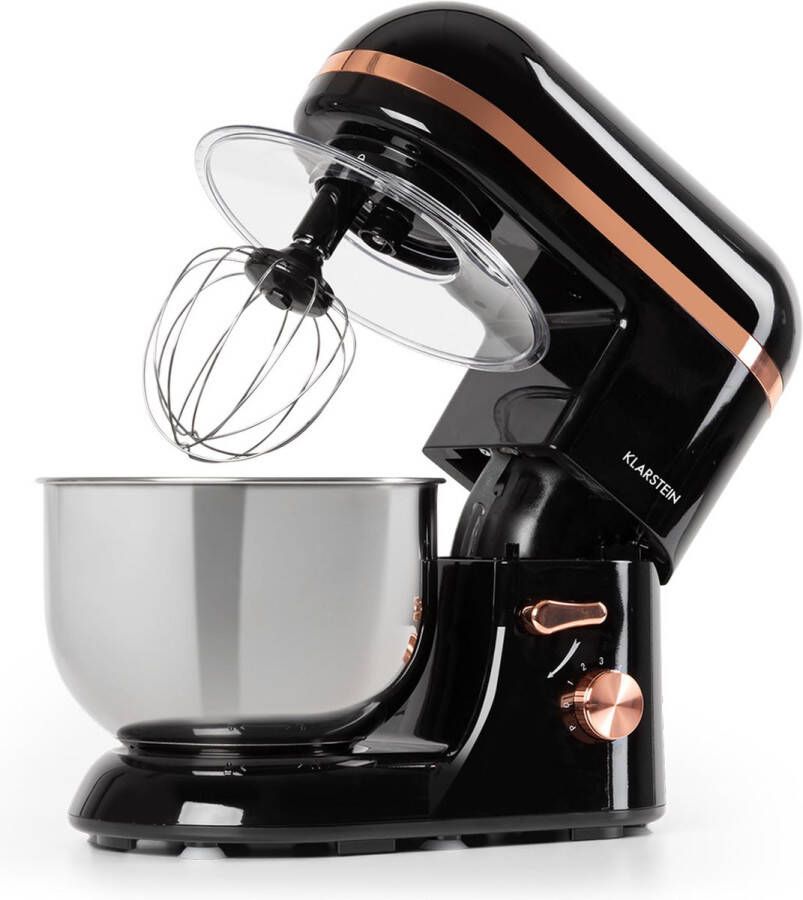 Klarstein Bella Elegance Keukenmachine 2000 W 5 2 Liter RVS zonder BPA Stijvol 6 Standen 3 Menghaken Planetair Roersysteem Pulse-Functie Spatbescherming Functionele Applicaties Perfect Vermengen Kleurrijk Design Zwart