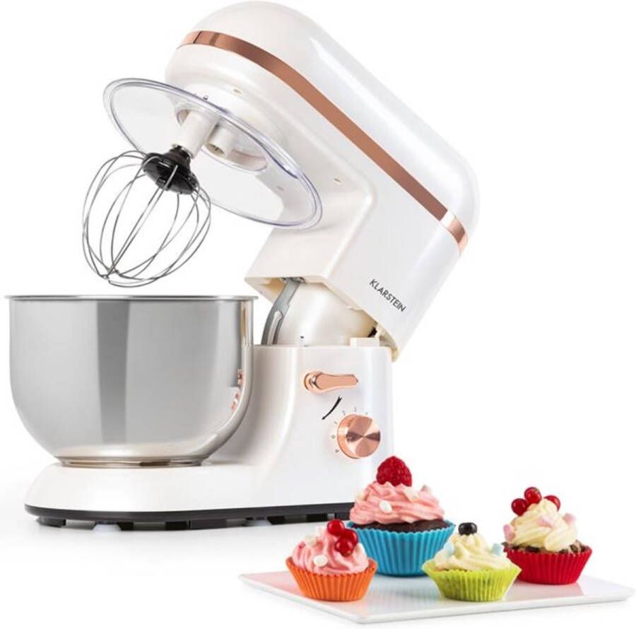 Klarstein Bella Elegance Keukenmachine Deeghaak Kneedhaak En Garde 2000 W 6 Vermogensstanden Plus Pulsefunctie 5 Liter Roestvrijstalen Kom Behuizing: BAS Kunststof Anti-Slip Voetjes Oververhittingsbeveiliging Spatbescherming Wit