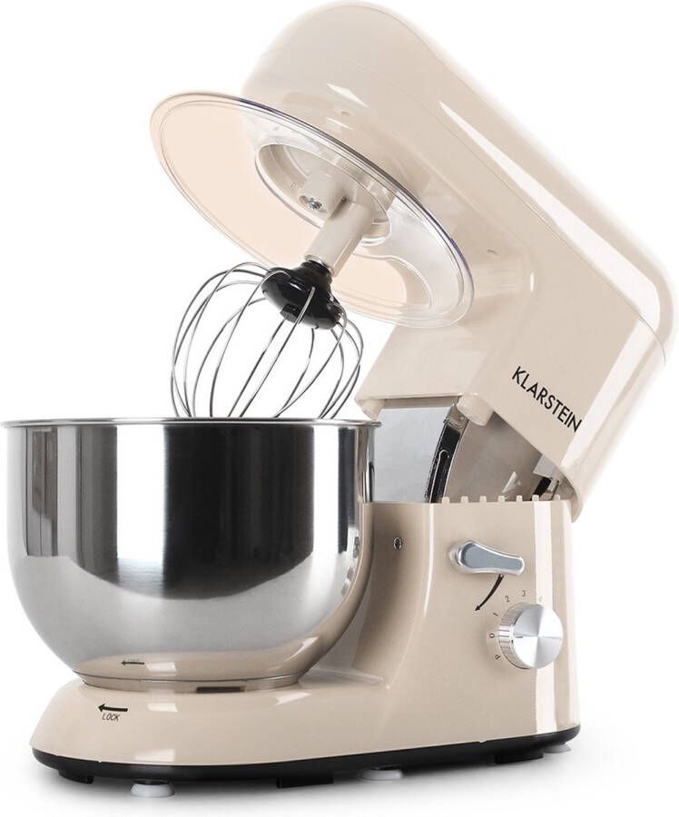 Klarstein Bella Elegance Keukenmachine Mixer 1800 W 6 Vermogensstanden Pulse Functie Planetair Mengsysteem 5 L Roestvrijstalen Kom 3-Delig Accessoires: Deeg- & Kneedhaak Garde Applicaties Roestvrij Staal Zonder BPA Crème - Foto 3